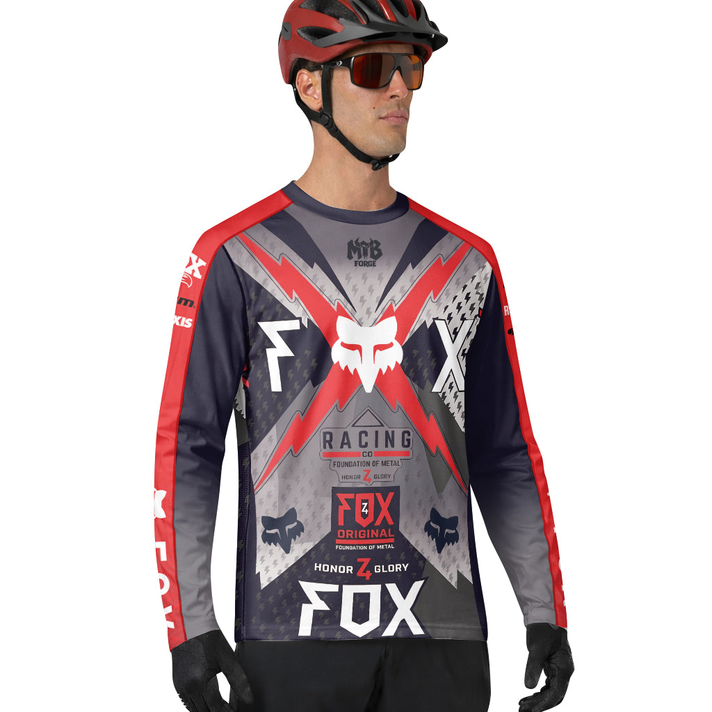 Fox Racing Original Gray Red Long Sleeve Mountain Bike Jersey - lifestyle view