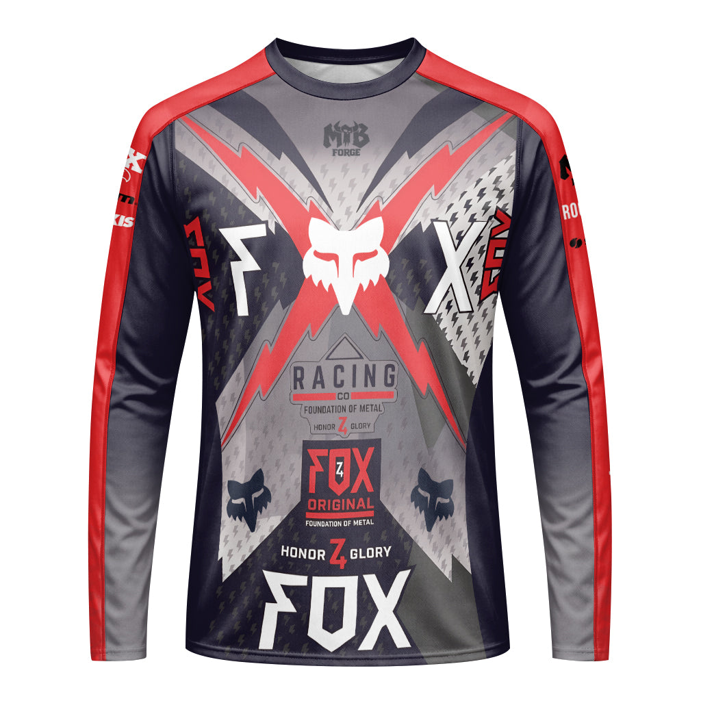 Fox Racing Original Gray Red Long Sleeve Mountain Bike Jersey - front view mockup