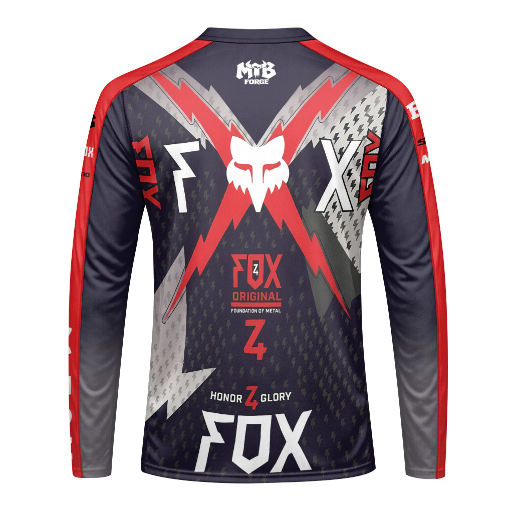 Fox Racing Original Gray Red Long Sleeve Mountain Bike Jersey - front view mockup