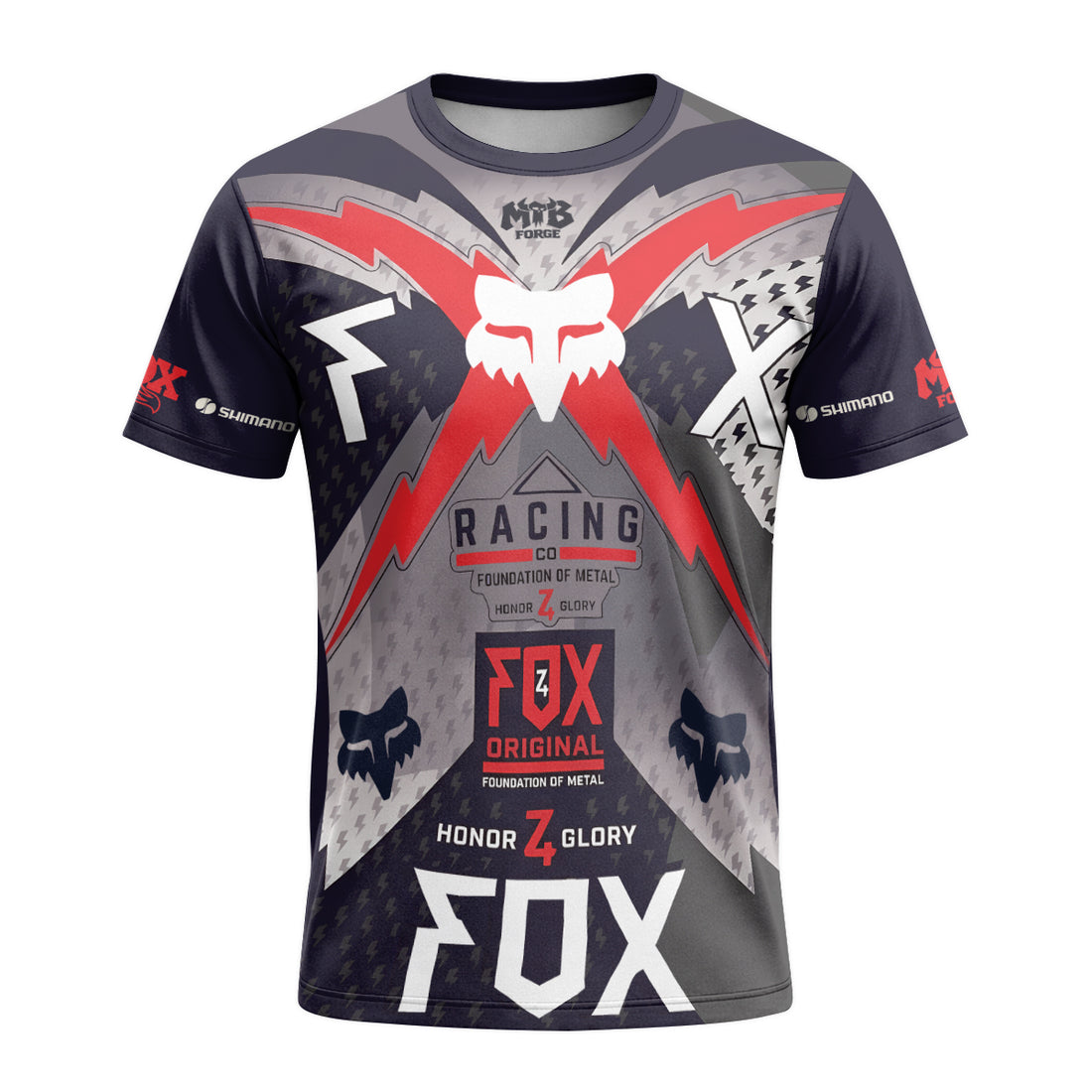 Fox Racing Original Gray Red Short Sleeve Mountain Bike Jersey - front and back view