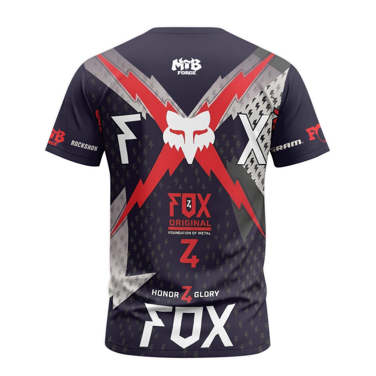 Fox Racing Original Gray Red Short Sleeve Mountain Bike Jersey - back view mockup