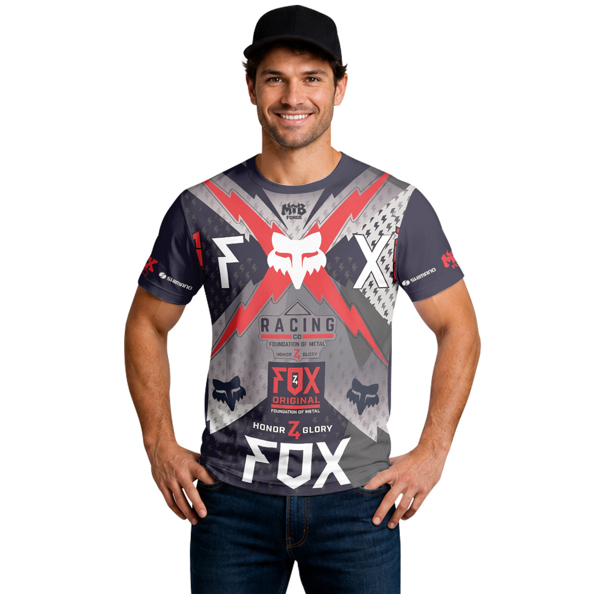 Fox Racing Original Gray Red Short Sleeve Mountain Bike Jersey - lifestyle view