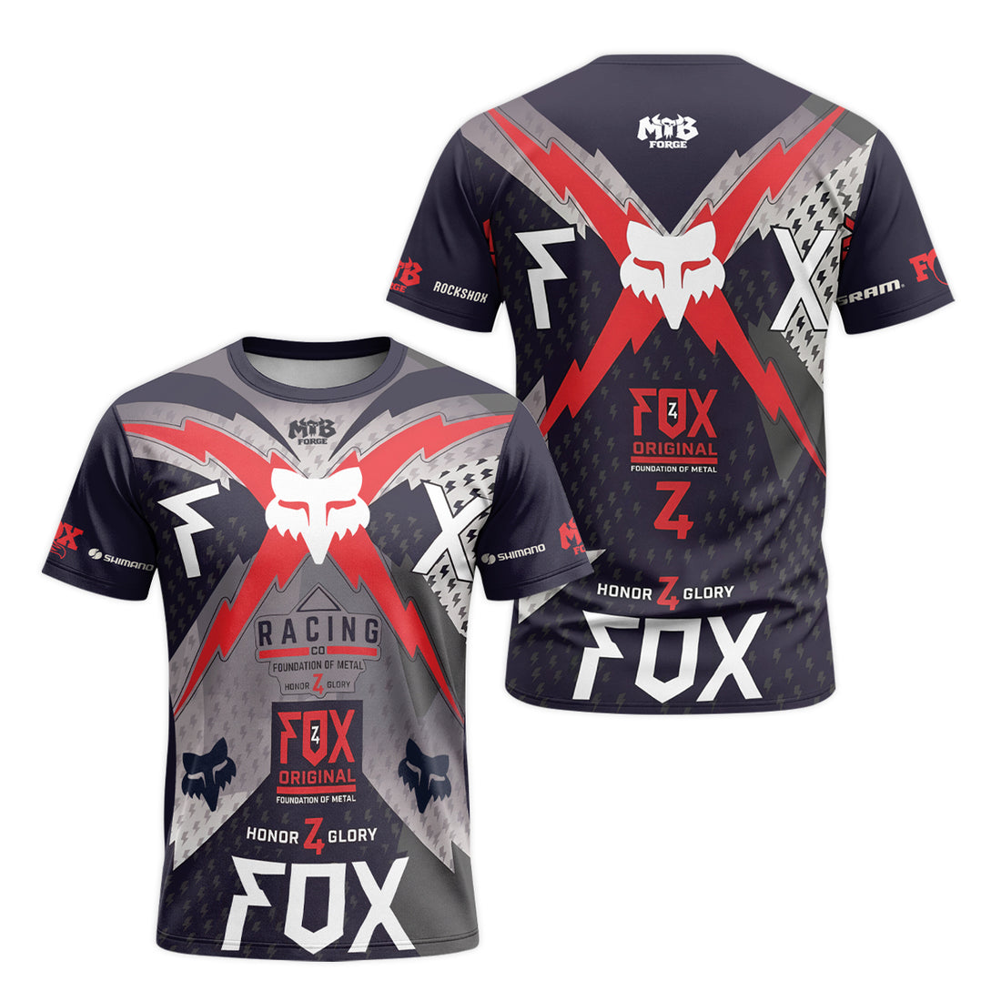 Fox Racing Original Gray Red Short Sleeve Mountain Bike Jersey - front and back view