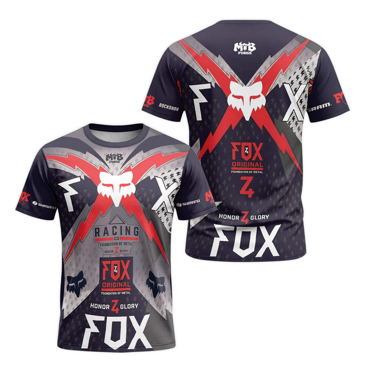 Fox Racing Original Gray Red Short Sleeve Mountain Bike Jersey - front and back view