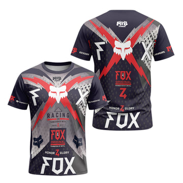 Fox Racing Original Gray Red Short Sleeve Mountain Bike Jersey - front and back view