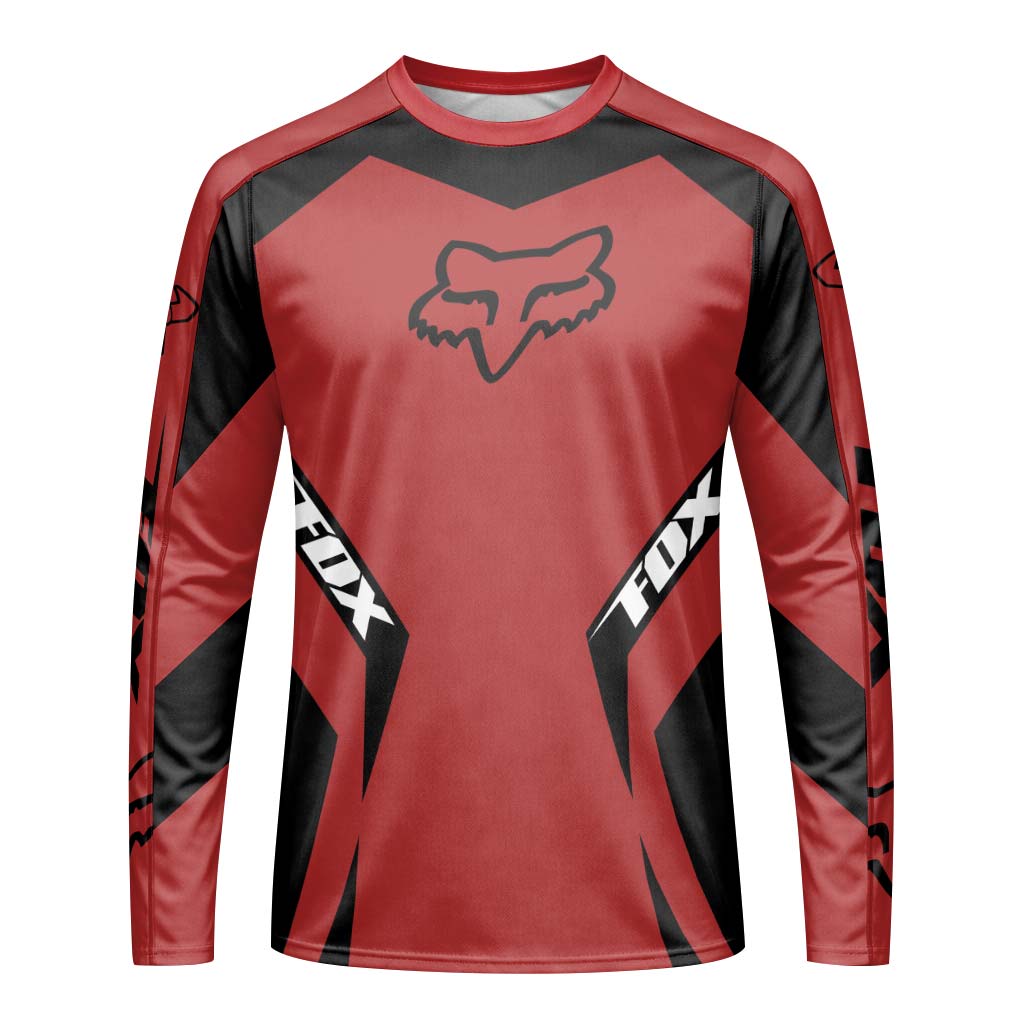 Fox Racing Red Black Long Sleeve Mountain Bike Jersey - front view mockup