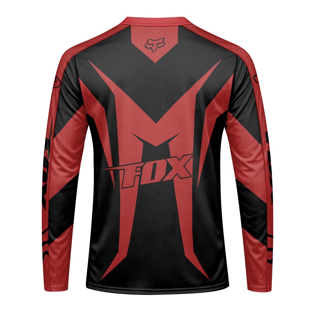 Fox Racing Red Black Long Sleeve Mountain Bike Jersey - front view mockup