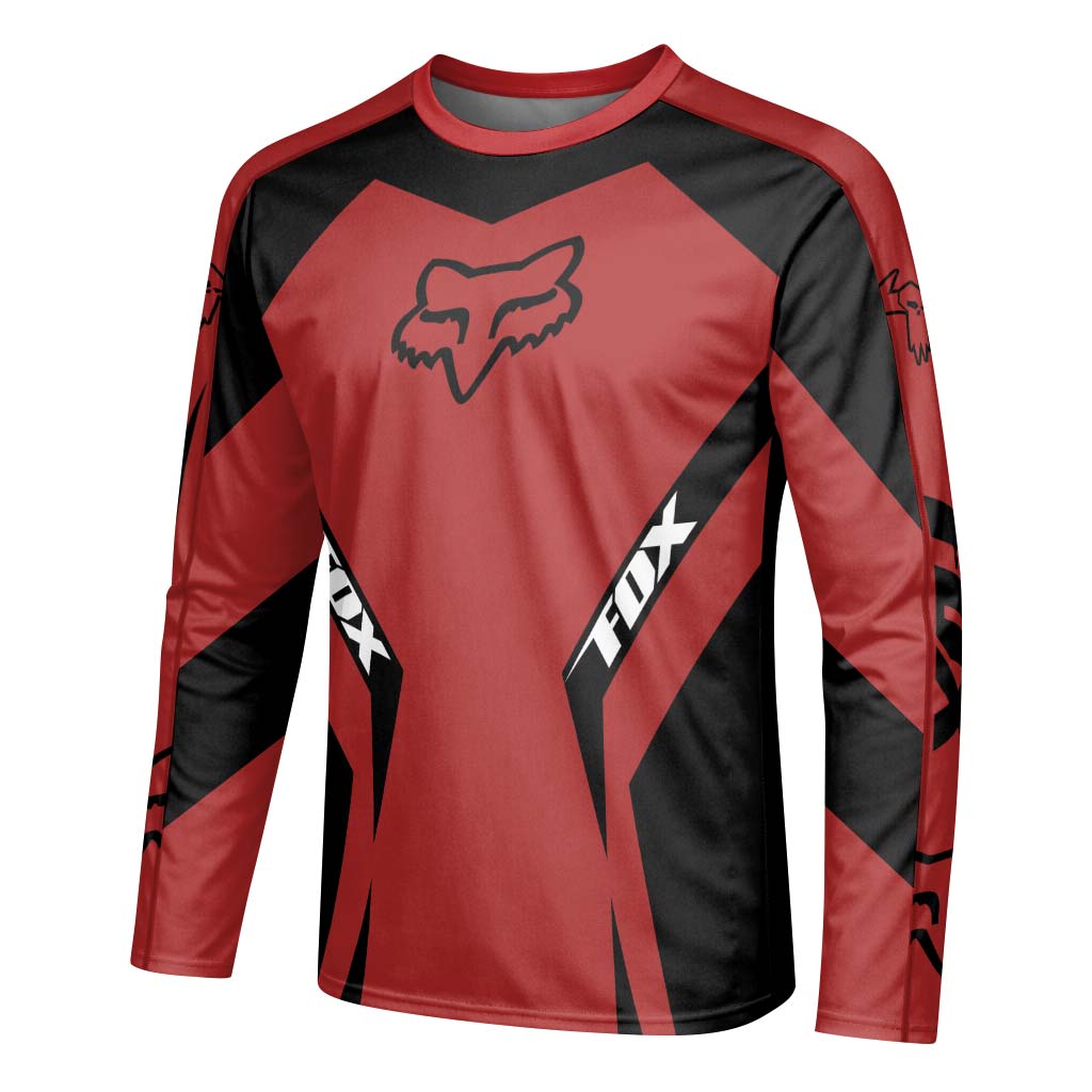 Fox Racing Red Black Long Sleeve Mountain Bike Jersey - left side mockup