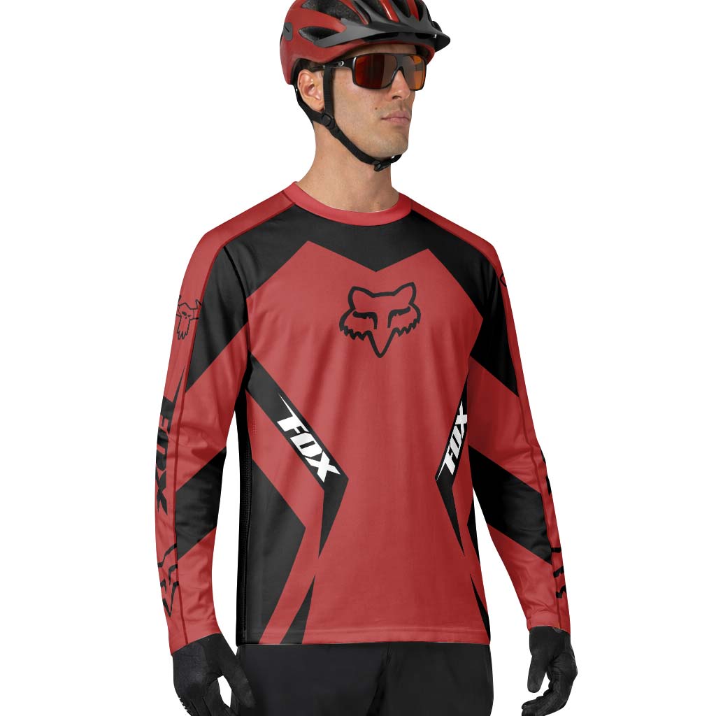 Fox Racing Red Black Long Sleeve Mountain Bike Jersey - lifestyle view
