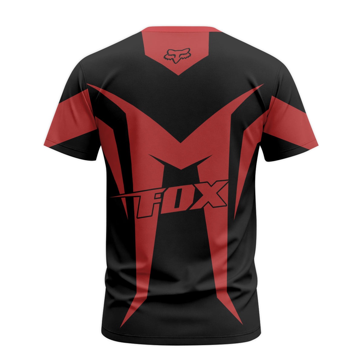 Fox Racing Red Black Short Sleeve Mountain Bike Jersey - back view mockup