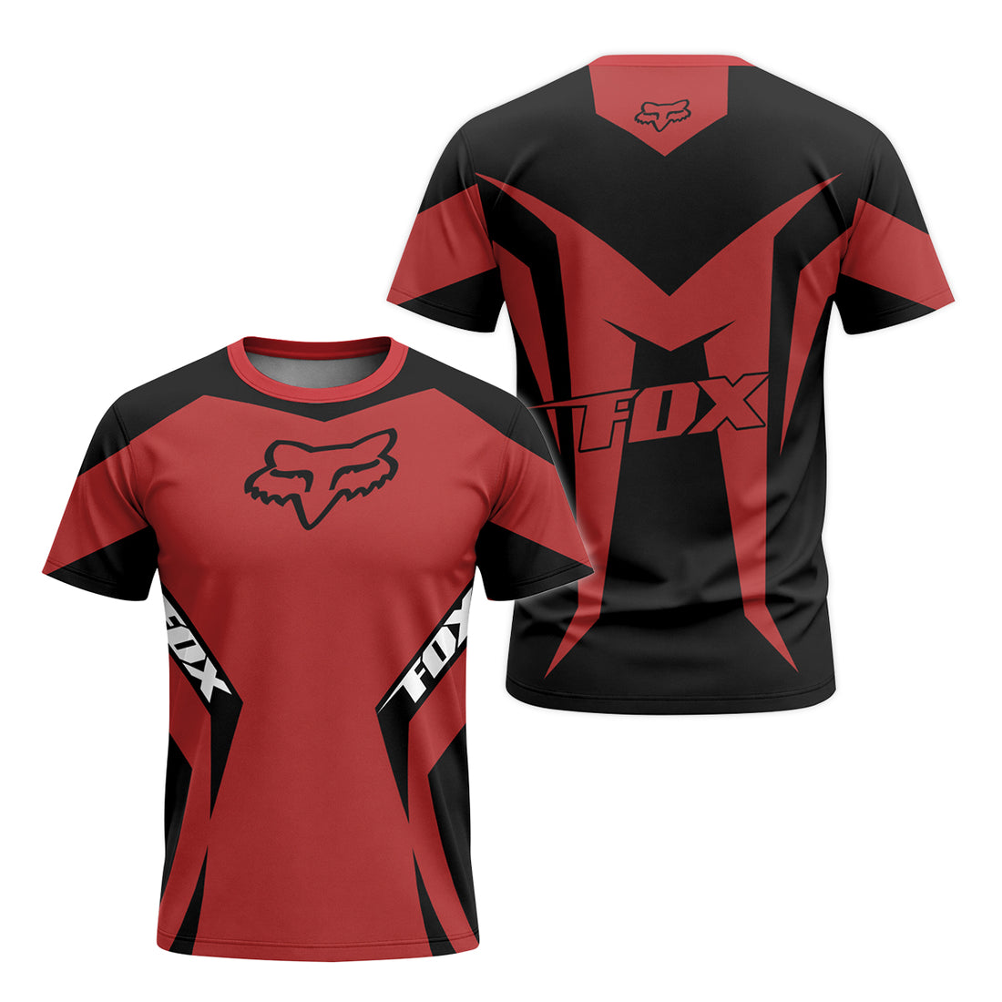 Fox Racing Red Black Short Sleeve Mountain Bike Jersey - front and back view