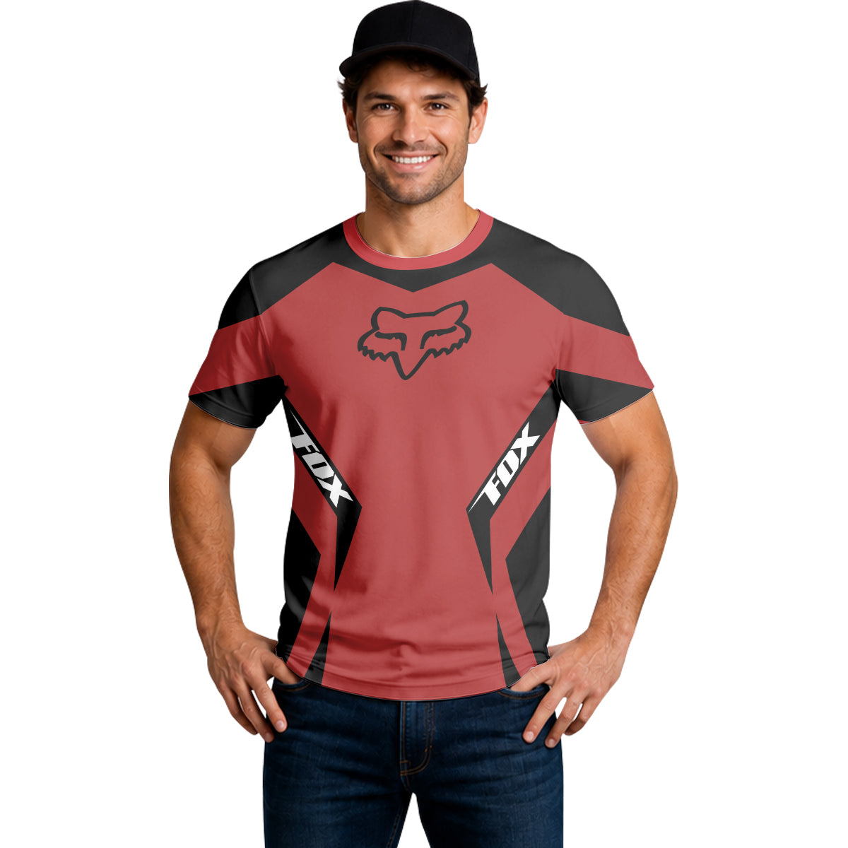 Fox Racing Red Black Short Sleeve Mountain Bike Jersey - lifestyle view