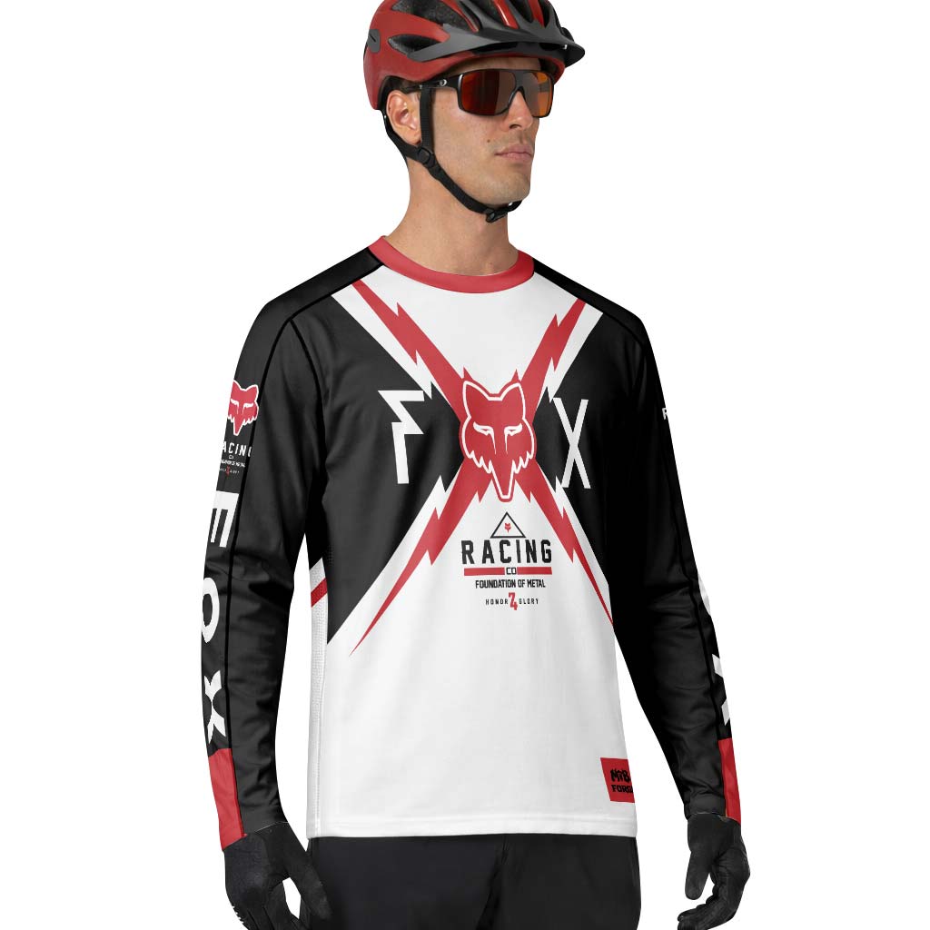 Fox Racing Red Black White Long Sleeve Mountain Bike Jersey - lifestyle view
