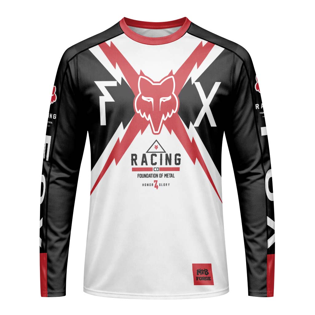 Fox Racing Red Black White Long Sleeve Mountain Bike Jersey - front view mockup