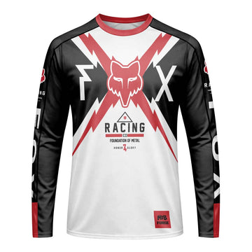 Fox Racing Red Black White Long Sleeve Mountain Bike Jersey - front view mockup
