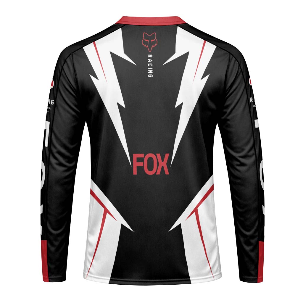 Fox Racing Red Black White Long Sleeve Mountain Bike Jersey - front view mockup