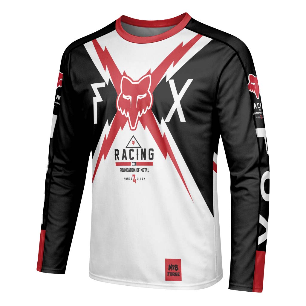 Fox Racing Red Black White Long Sleeve Mountain Bike Jersey - left side mockup
