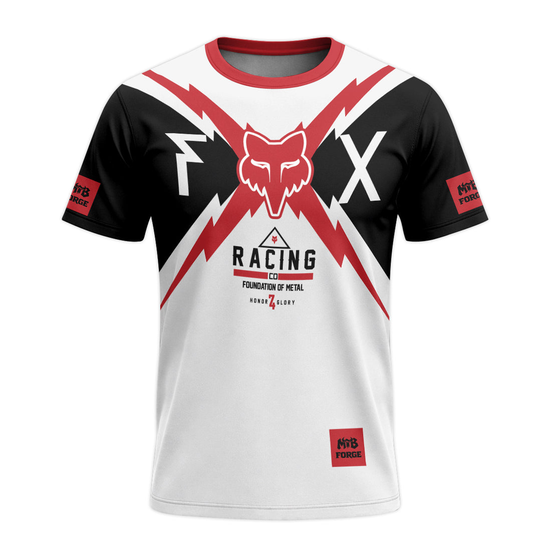 Fox Racing Red Black White Short Sleeve Mountain Bike Jersey - front and back view
