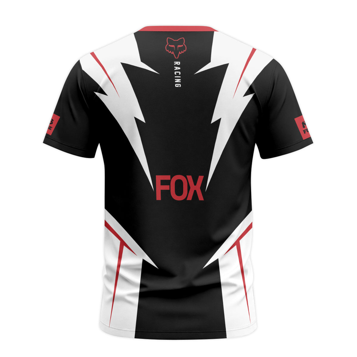 Fox Racing Red Black White Short Sleeve Mountain Bike Jersey - back view mockup
