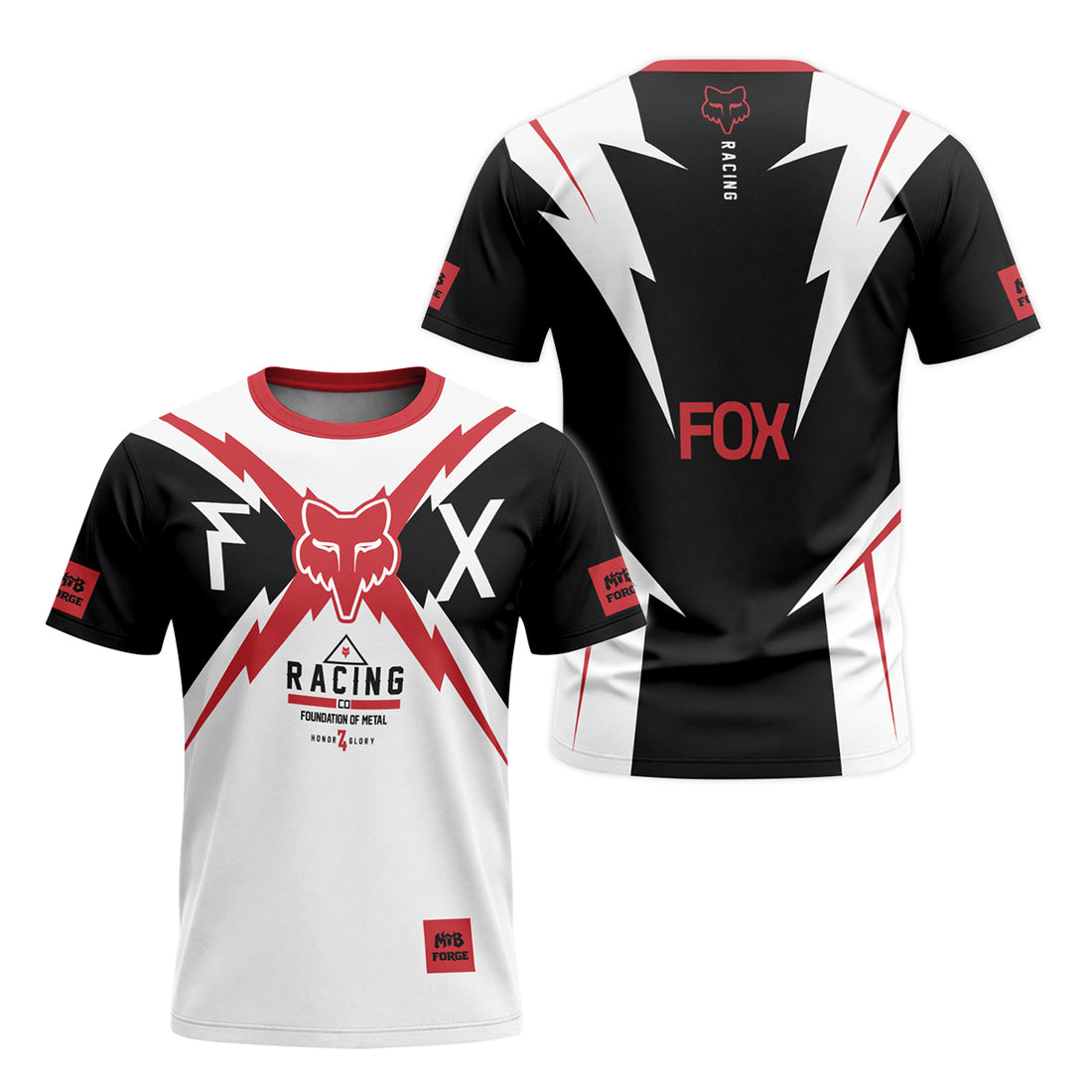 Fox Racing Red Black White Short Sleeve Mountain Bike Jersey - front and back view