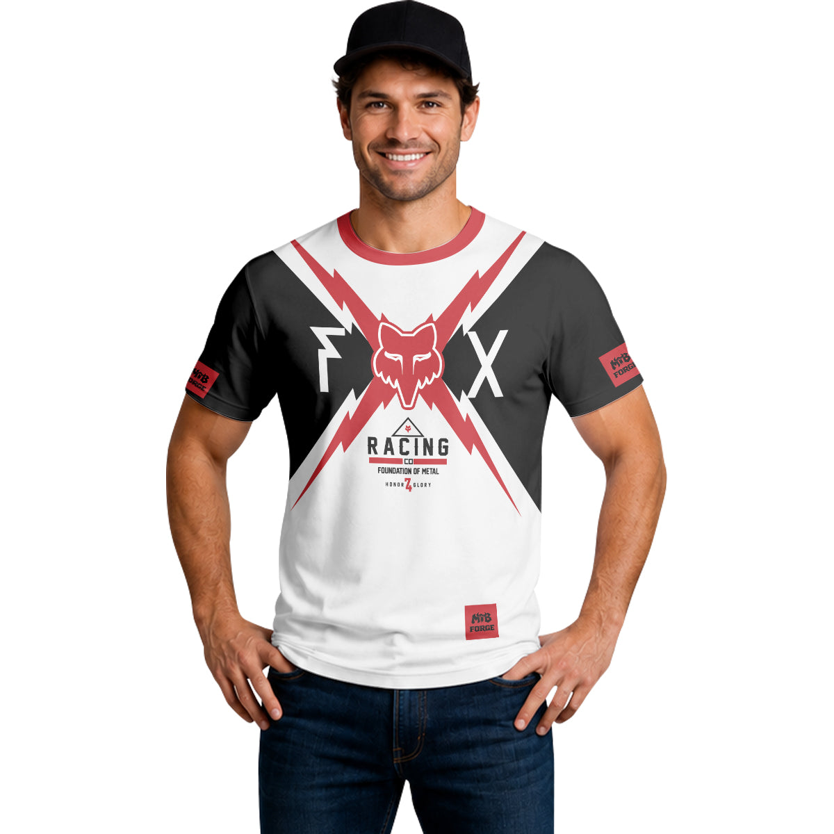 Fox Racing Red Black White Short Sleeve Mountain Bike Jersey - lifestyle view