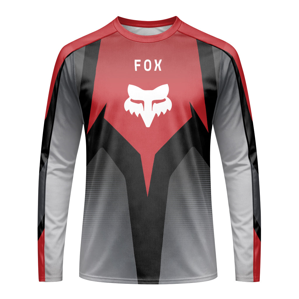 Fox Racing Red Gray Long Sleeve Mountain Bike Jersey - front view mockup