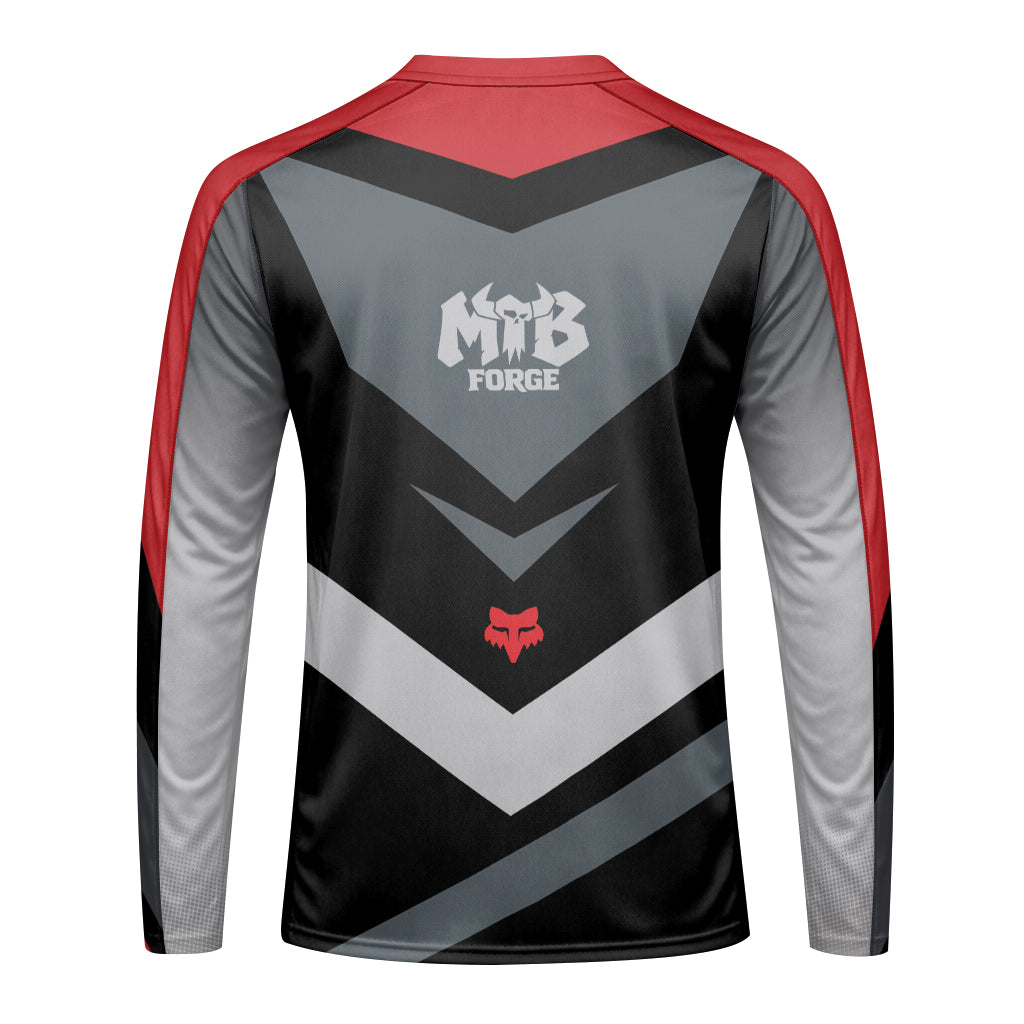 Fox Racing Red Gray Long Sleeve Mountain Bike Jersey - front view mockup