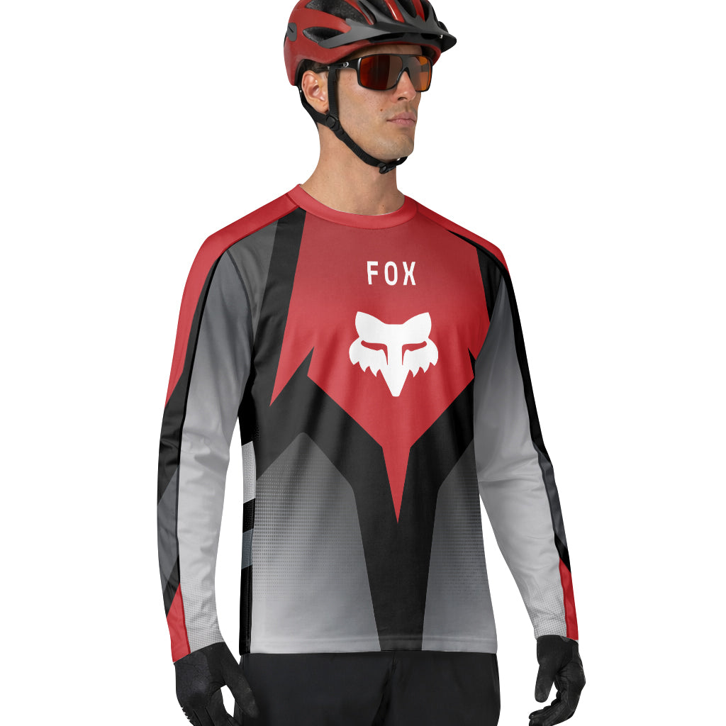 Fox Racing Red Gray Long Sleeve Mountain Bike Jersey - lifestyle view