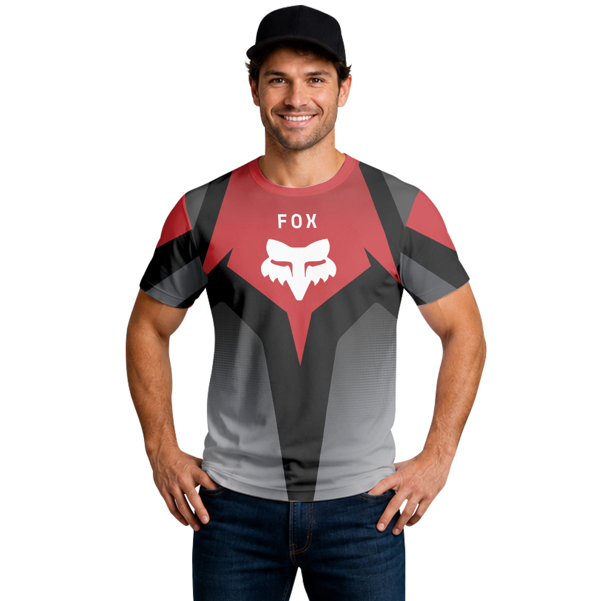 Fox Racing Red Gray Short Sleeve Mountain Bike Jersey - lifestyle view