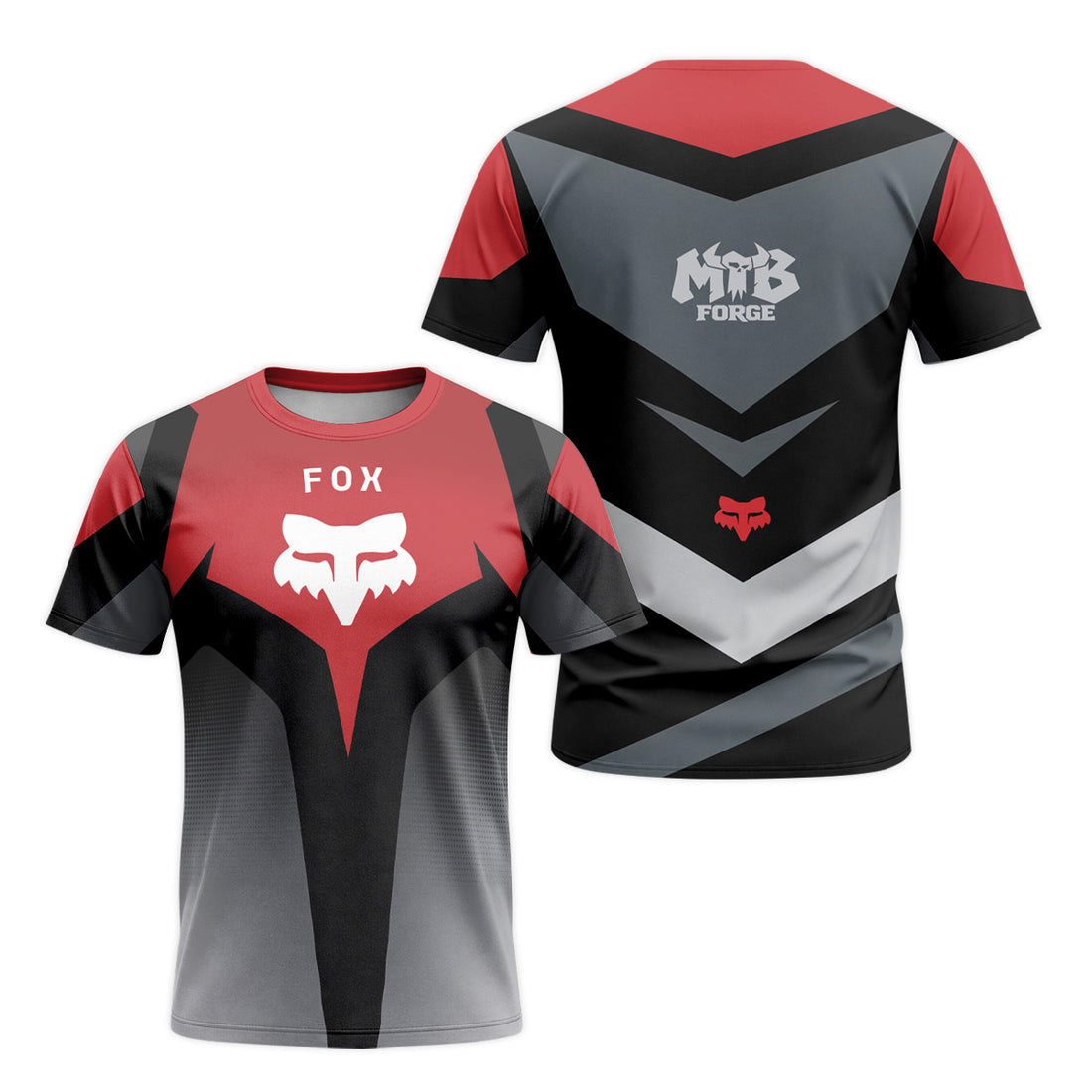 Fox Racing Red Gray Short Sleeve Mountain Bike Jersey - front and back view