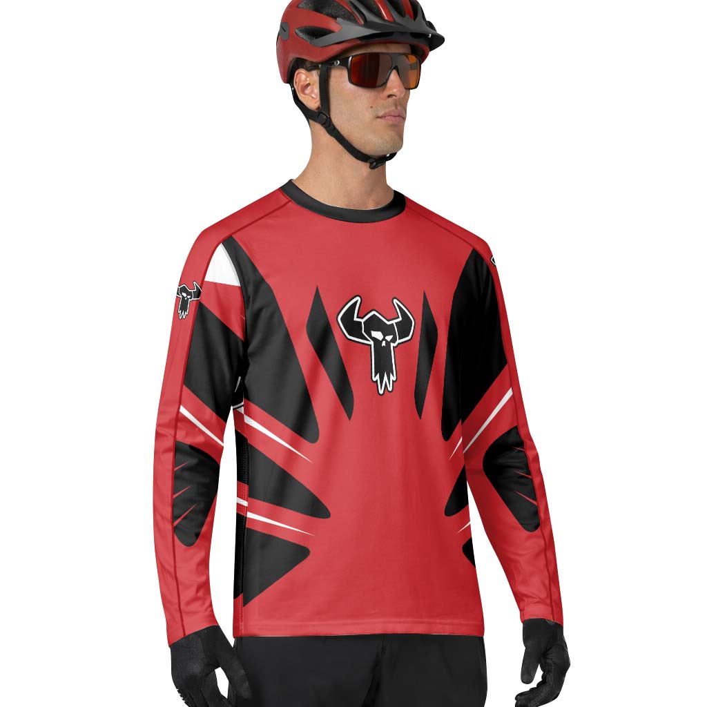 MTB Racing Red White Black Long Sleeve Mountain Bike Jersey
