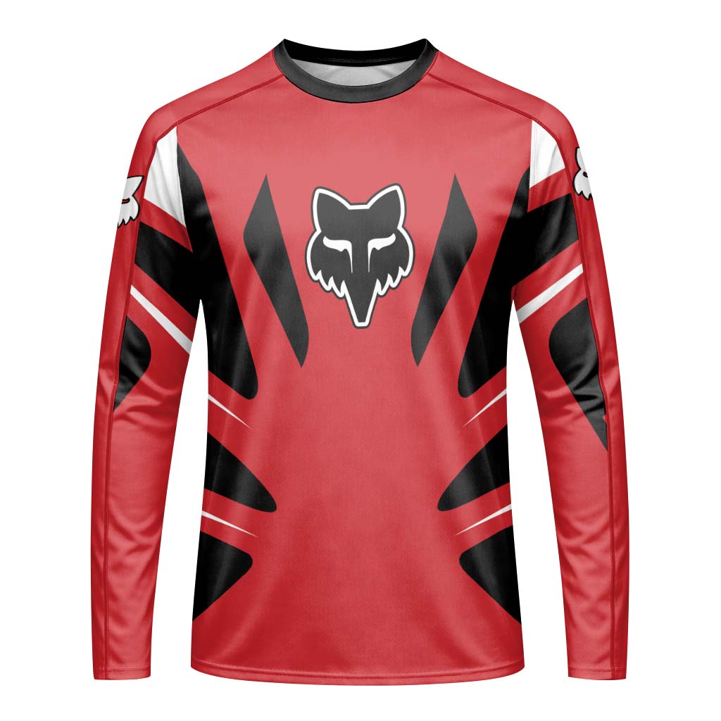 Fox Racing Red White Black Long Sleeve Mountain Bike Jersey - front view mockup