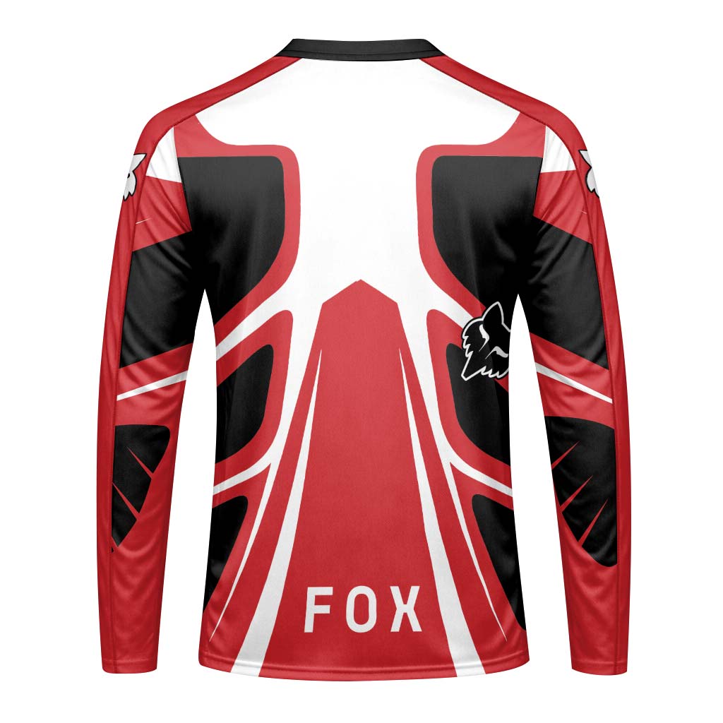 Fox Racing Red White Black Long Sleeve Mountain Bike Jersey - front view mockup