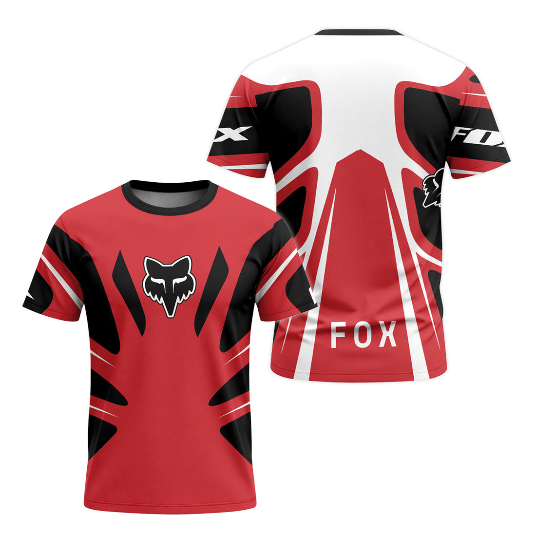 Fox Racing Red White Black Short Sleeve Mountain Bike Jersey - front and back view