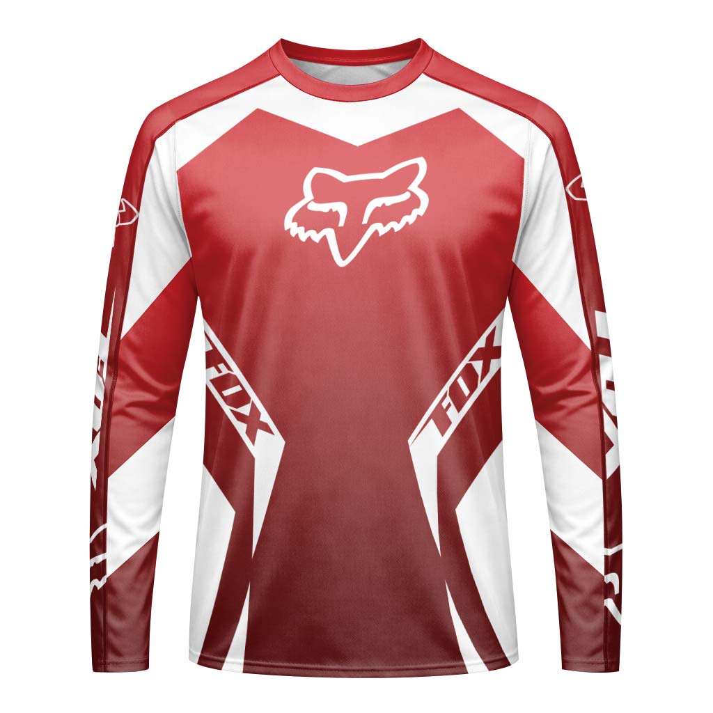 Fox Racing Red White Long Sleeve Mountain Bike Jersey - front view mockup