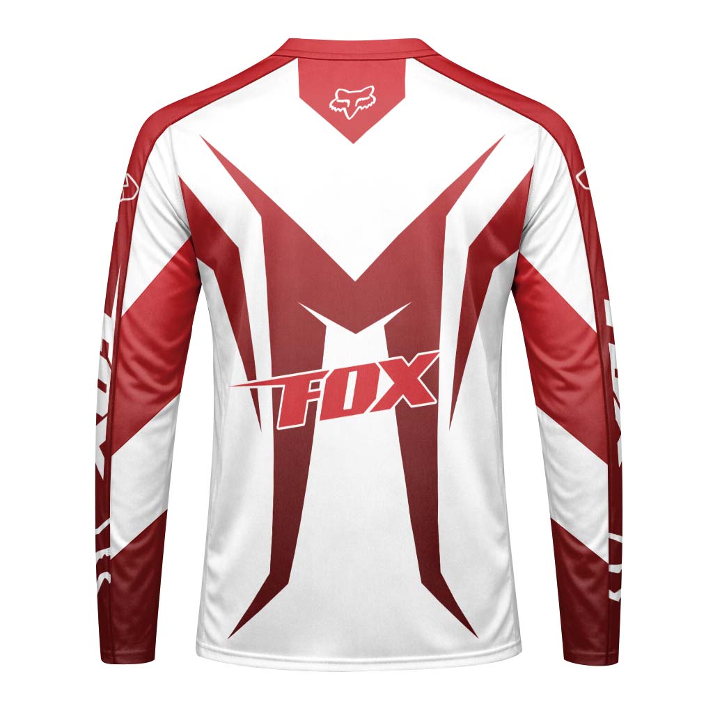 Fox Racing Red White Long Sleeve Mountain Bike Jersey - front view mockup