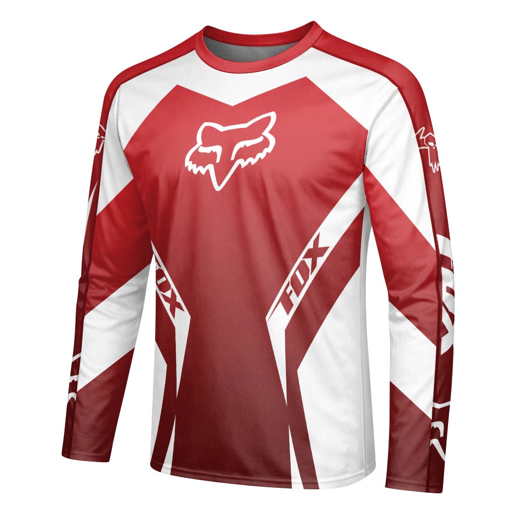 Fox Racing Red White Long Sleeve Mountain Bike Jersey - left side mockup