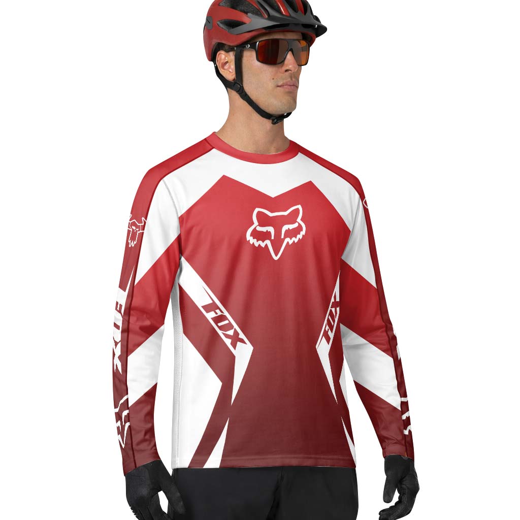 Fox Racing Red White Long Sleeve Mountain Bike Jersey - lifestyle view