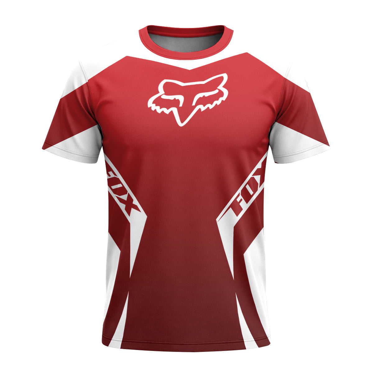 Fox Racing Red White Short Sleeve Mountain Bike Jersey - front view mockup