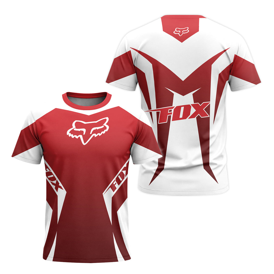 Fox Racing Red White Short Sleeve Mountain Bike Jersey - front and back view