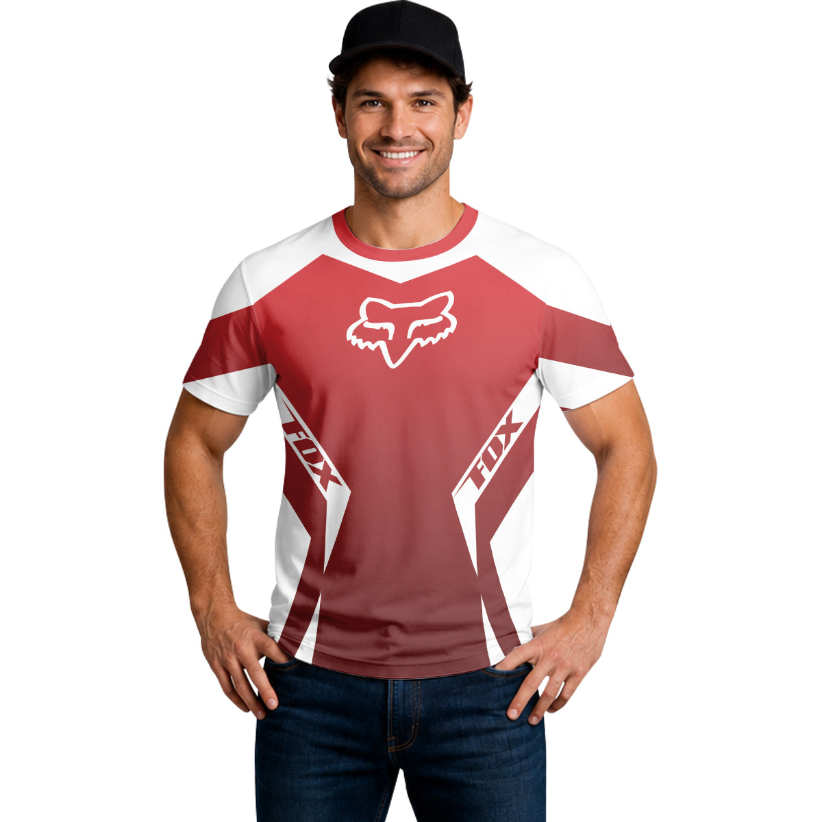 Fox Racing Red White Short Sleeve Mountain Bike Jersey - lifestyle view