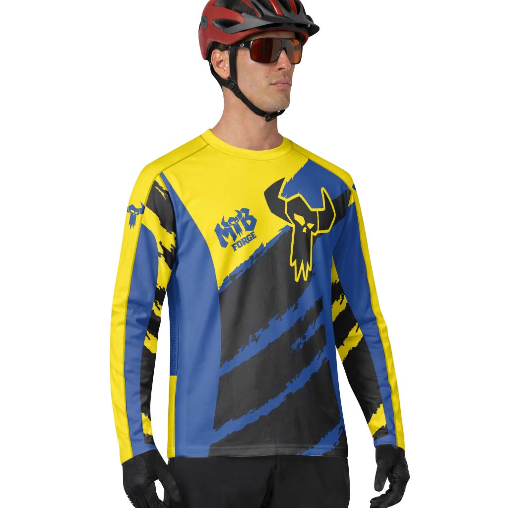 MTB Racing Yellow Blue Black Long Sleeve Mountain Bike Jersey