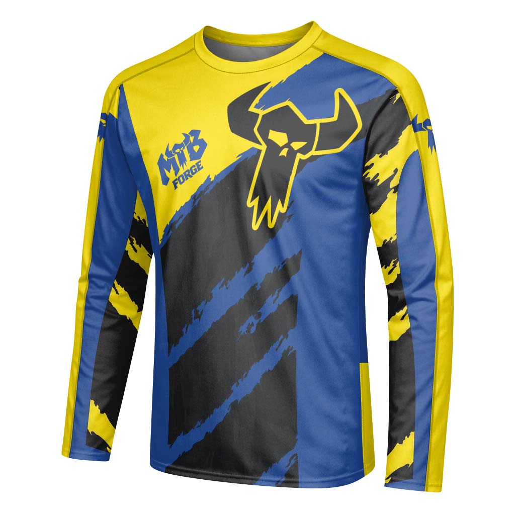 MTB Racing Yellow Blue Black Long Sleeve Mountain Bike Jersey