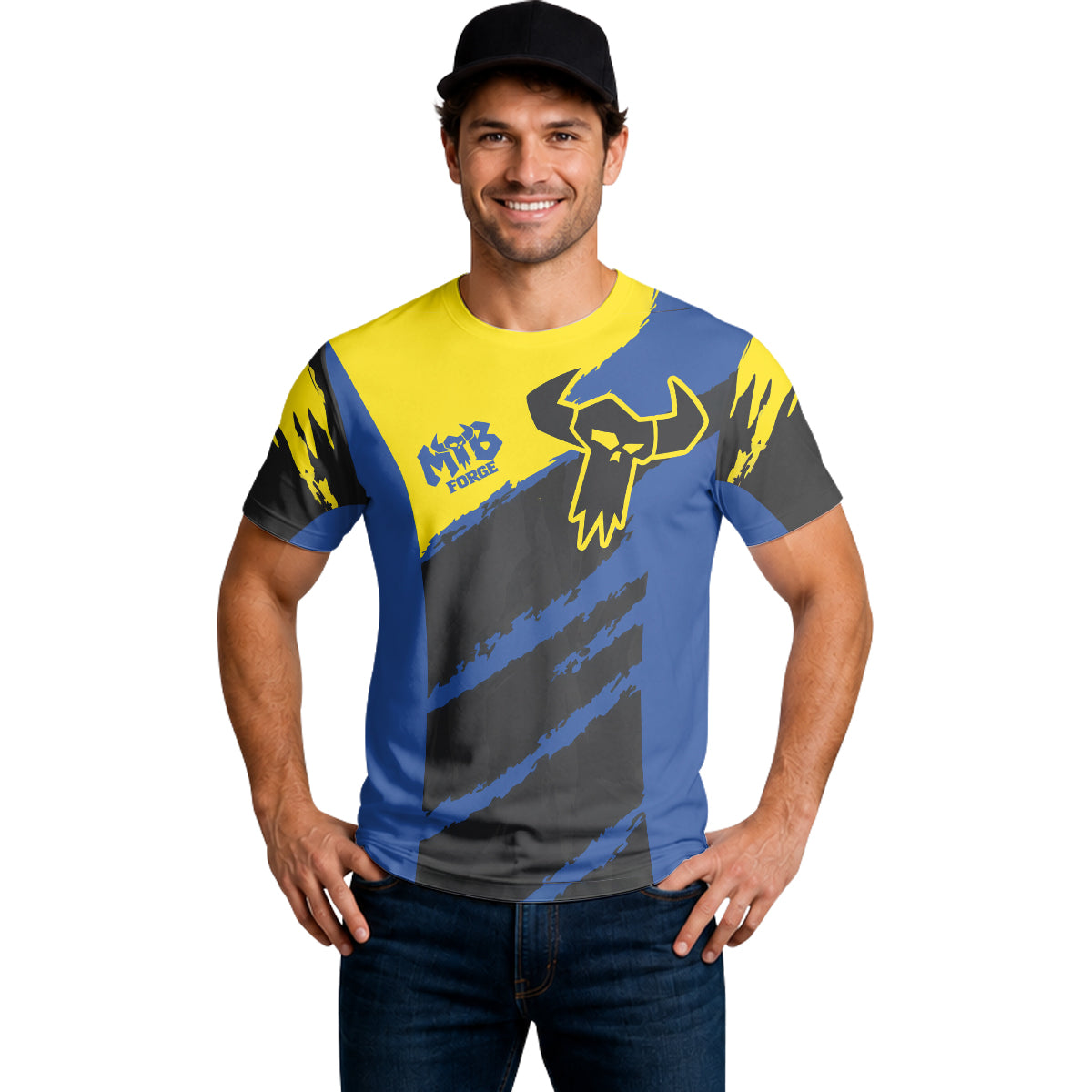 MTB Racing Yellow Blue Black Short Sleeve Mountain Bike Jersey