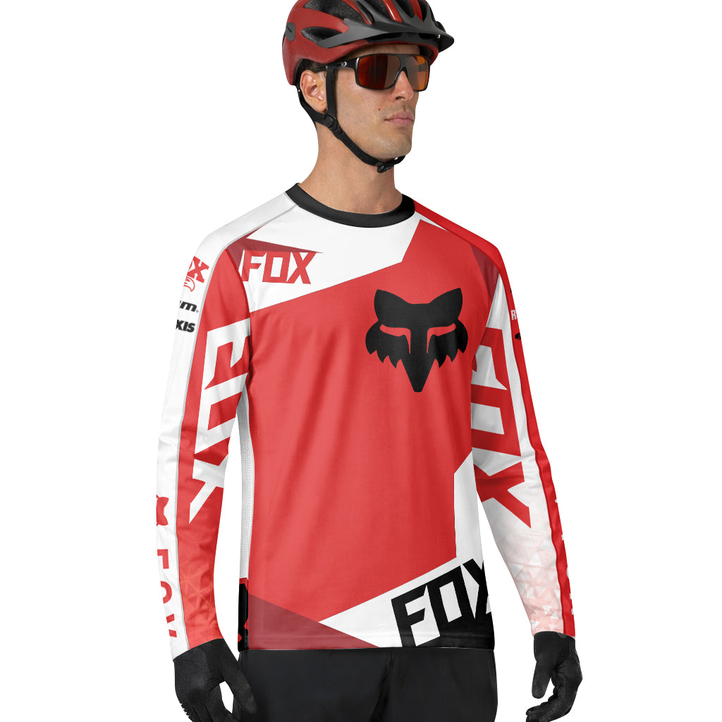 Fox Red White Long Sleeve Mountain Bike Jersey - lifestyle view