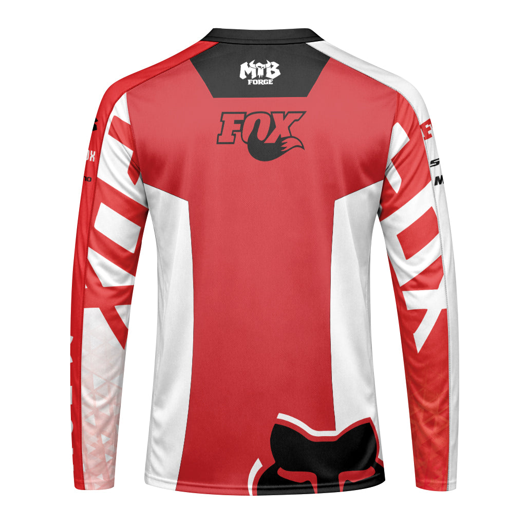 Fox Red White Long Sleeve Mountain Bike Jersey - front view mockup