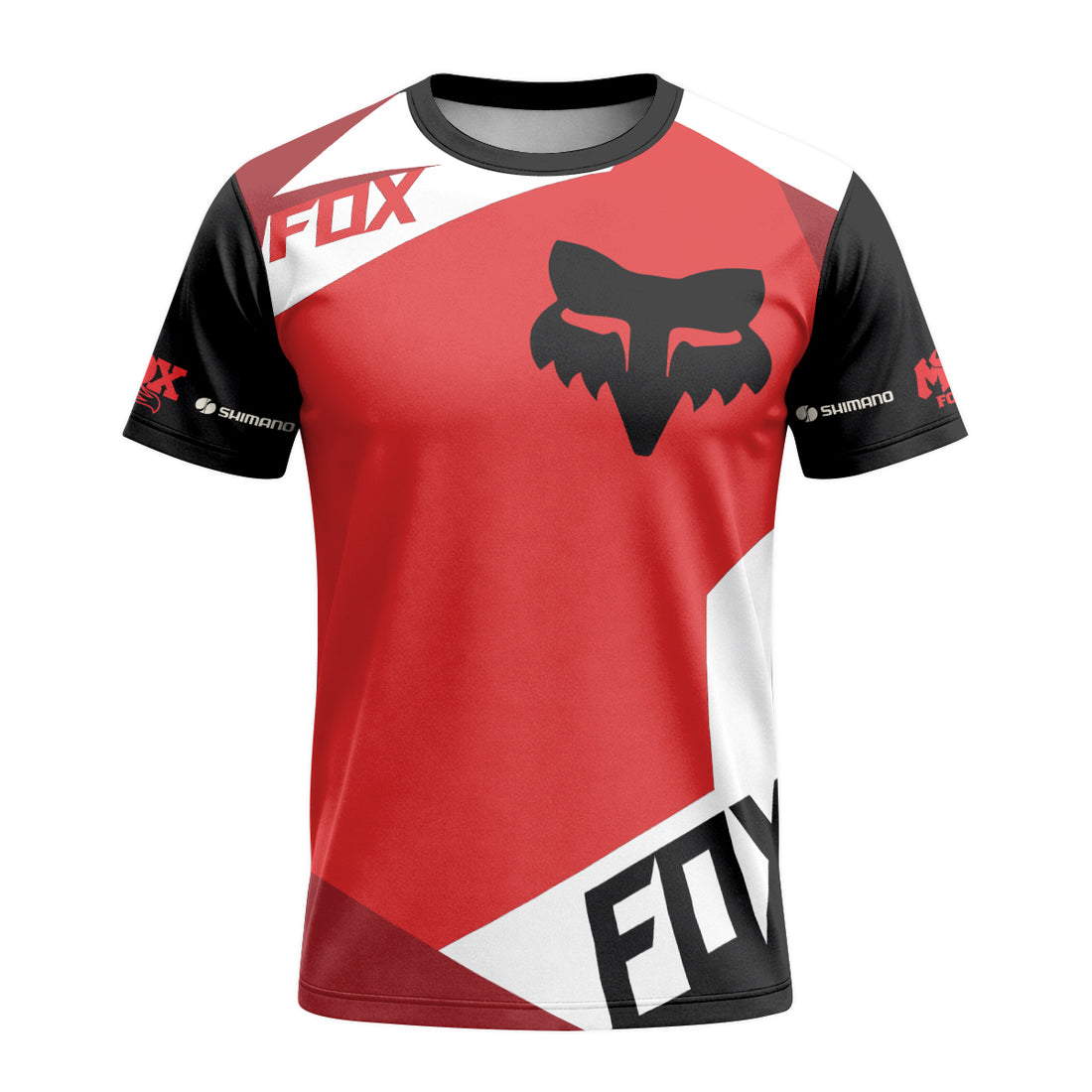 Fox Red White Short Sleeve Mountain Bike Jersey - front and back view