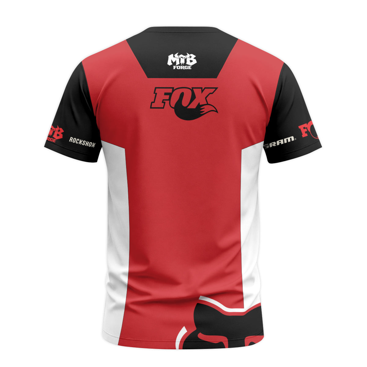 Fox Red White Short Sleeve Mountain Bike Jersey - back view mockup