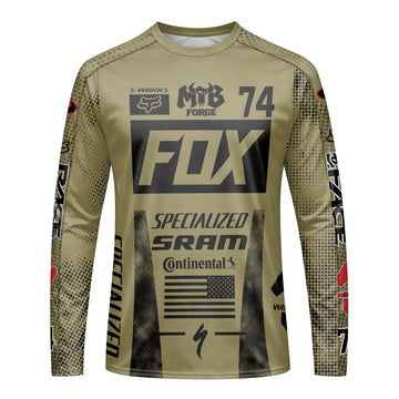 Fox Specialized 74 Khaki Black Long Sleeve Mountain Bike Jersey - front view mockup