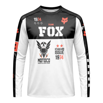Fox Team 1974 Standard Issue Black White Long Sleeve Motocross Jersey - front view mockup